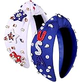 PHALIN American Headband for Women 4th of July Headband Embellished Crystal Rhinestone Knotted Headbands USA Star Headbands Independence Day Hair Accessories Party Gifts (2PCS B)