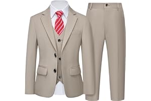 YND Boys 5 Piece Slim Fit Suit Set, Solid Formal Dresswear of Jacket Vest Pants Shirt and Tie
