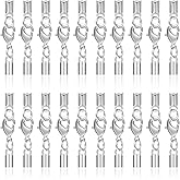 20 Sets Stainless Steel Cord Ends for Jewelry Making, Cord End Caps with Lobster Clasp Sliver Bracelet Cords end caps Necklaces Easy Jewelry Clasps Connector Leather Cords Ends for DIY Bracelets