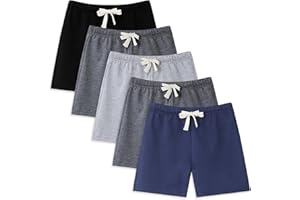 Fulmenax 5 Pack Boys/Toddler/Kids Shorts French Terry Cotton with Drawstring Elastic Waist Summer Athletic Casual Boy Short