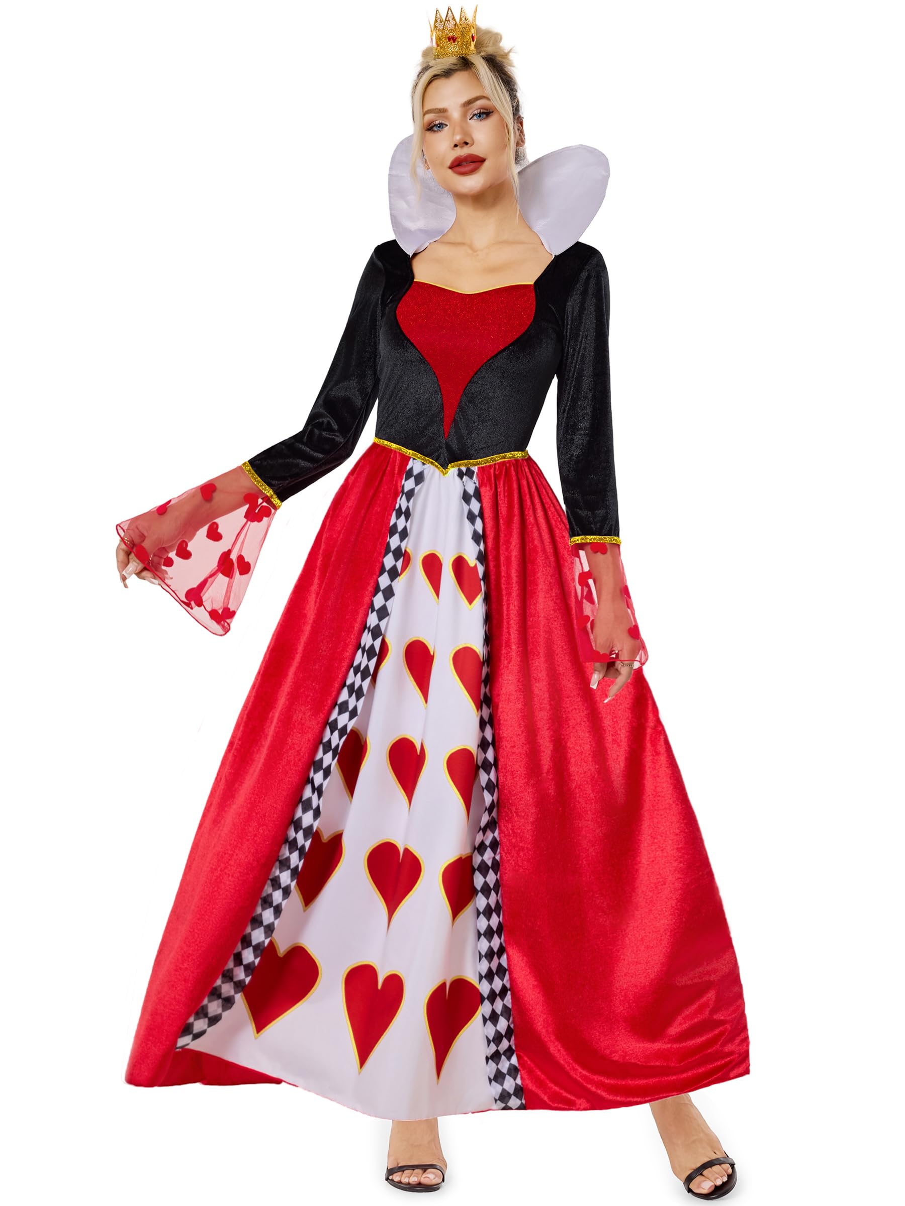 Photo 1 of Funna Queen of Hearts Costume Women Dress Black and Red Halloween, X-Large