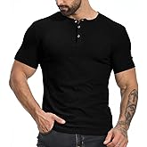 YTD Men's Muscle T Shirts Stretch Short Sleeve Workout Tee Casual Slim Fit Henley Shirt