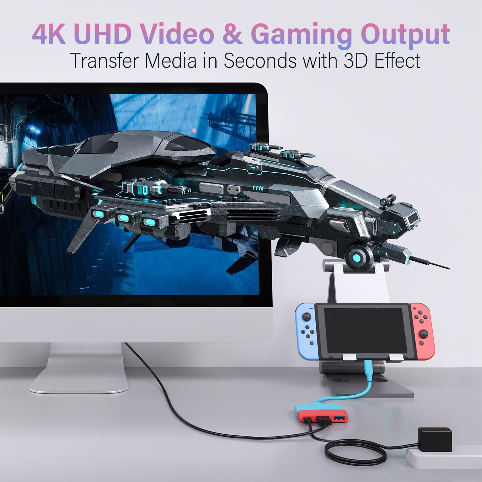 Battony USB C to HDTV Adapter for Nintendo Switch/Switch OLED/MacBook Pro Air/iPad Pro/Android Phone, USB3.0 5GBps Date Transfer, USBC to 4K HDTV Output Multiport AV Converter Adaptor for Switch