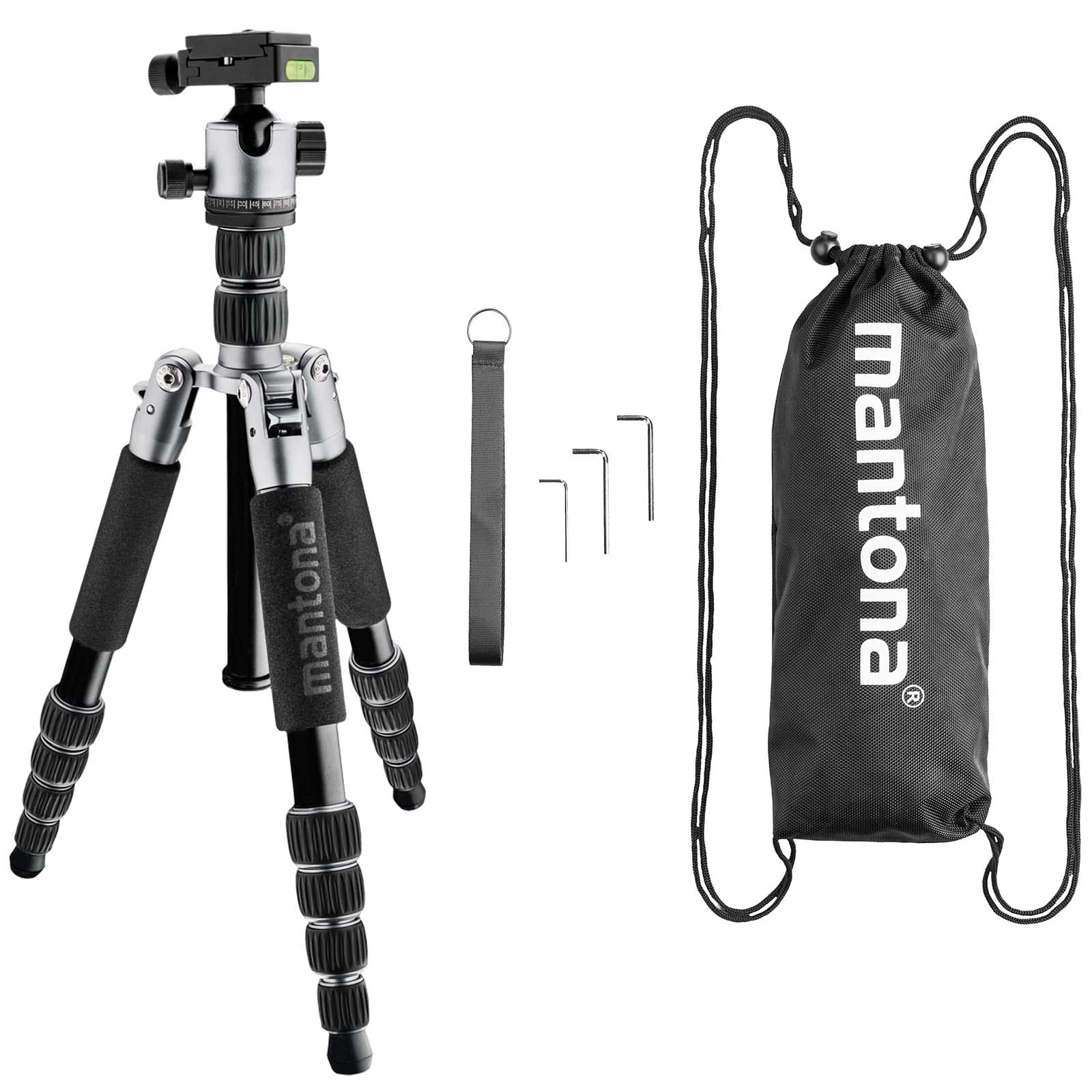 Mantona Light Traveller Aluminium Travel Tripod with Arca-Swiss Compatible Panorama Ball Head, Very Compact and Lightweight, Ideal for Outdoor and Travel Photography)