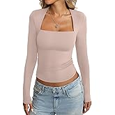 EasyGala Womens Double Lined Long Sleeve Tops Sexy Square Neck Shirt Going Out Tops Fitted Y2K Fashion Fall Tees 2026