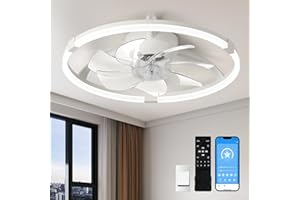Linboro 20‘’ Ceiling Fan with Light, Upgraded Low Profile Flush Mount Ceiling Fan, App & Remote Control,6 Speeds, 3000K-6000K