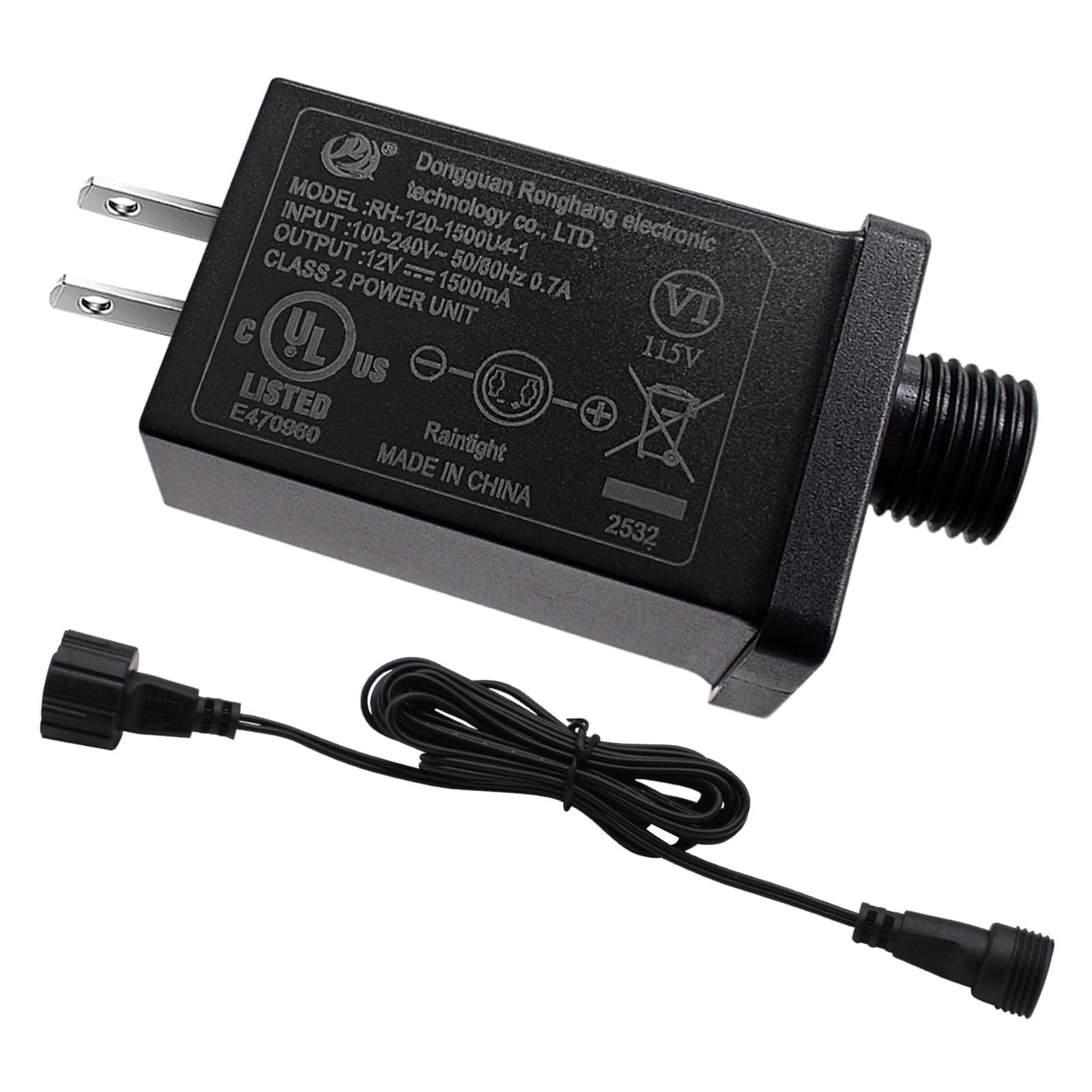 Photo 1 of 12V 1.5A Replacement Garden Yard Inflatable Adapter with Extension Cord, Class 2 Power Supply Low Voltage Transformer Ip44 Water Proof US Plug for Halloween String Light Inflatable Decorations