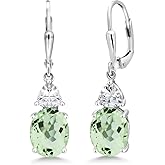 Gem Stone King 4-6 Cttw Leverback Drop Dangle Earrings For Women | Gemstone Birthstone | 925 Sterling Silver | Oval 10X8MM | Trillion 5MM | Gift for Her Wife Mom