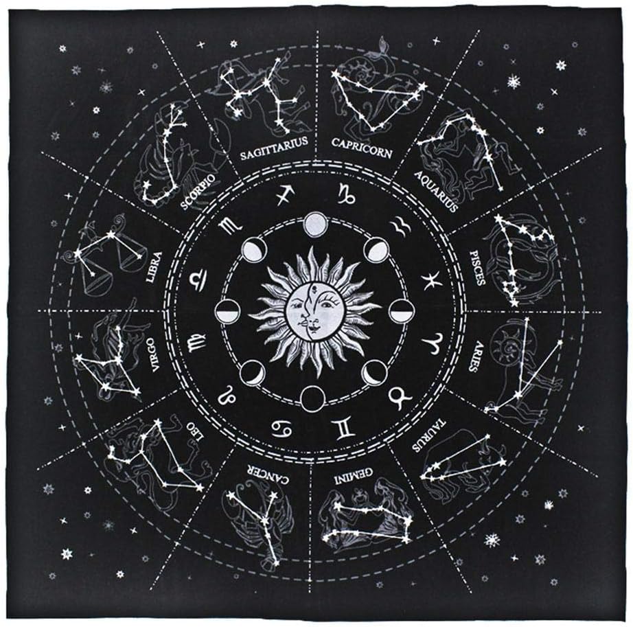 Peitten Tarot Tablecloth 12 Constellations Astrology Altar Tarot Card Table Cloth for Tarot Enthusiasts Psychological Counselors Magicians Daily Households Black 50x50cm