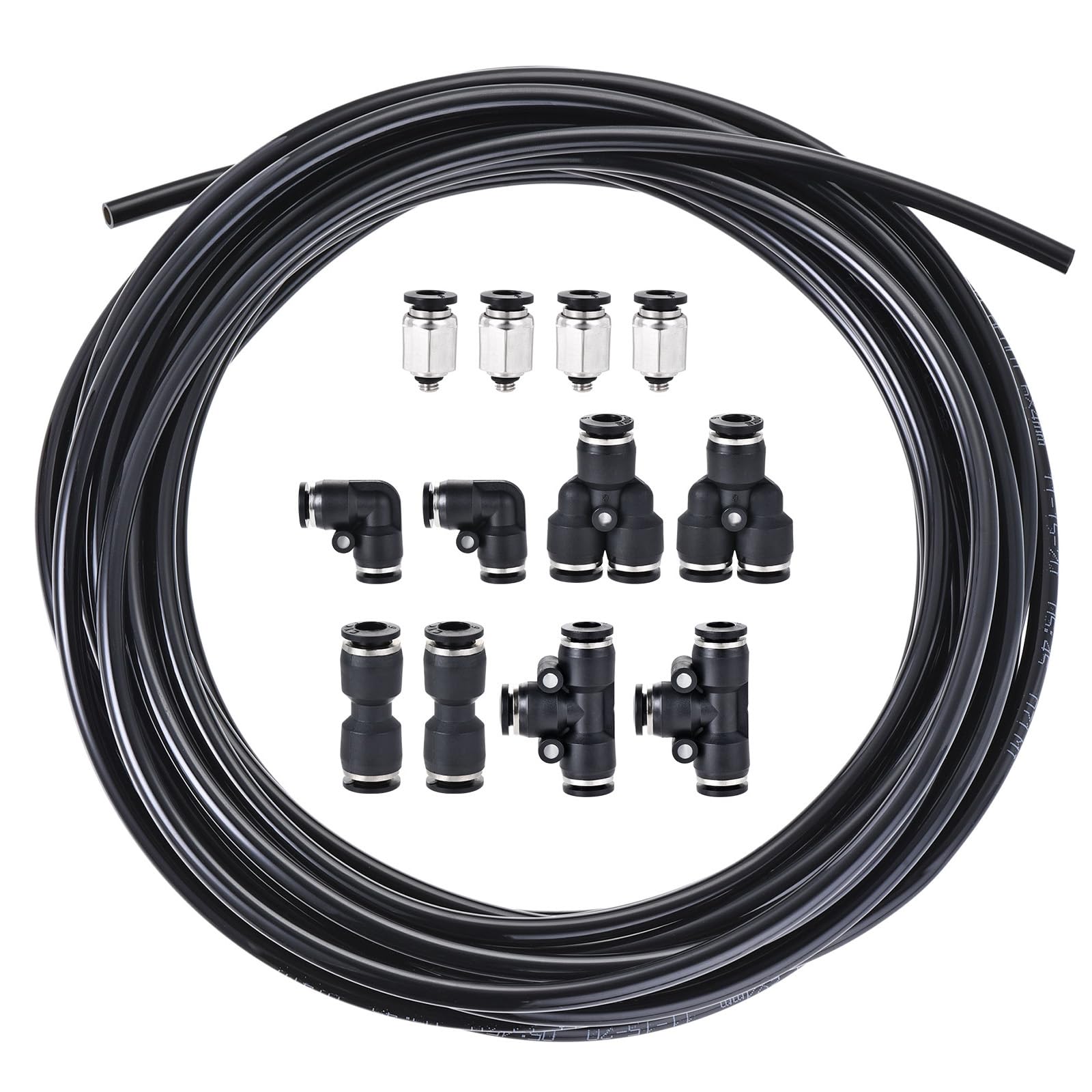 M METERXITY Air Hose Tubing Kit - PU Pneumatic Tube with Quick Connecter, High Pressure Resistance, Apply to Vacuum Systems (10M, Black)