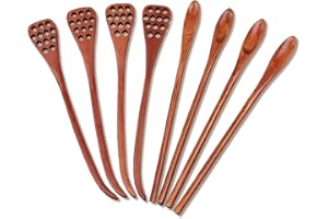DEROWER 4pcs 7.87Inch Honey Dipper Sticks and 4pcs 7.87Inch Coffee Stirring Spoons, Honey Sticks for Tea,Wooden Honey Spoon Stirrer for Honey Jar Dispense Drizzle Honey and Wedding Party Gift