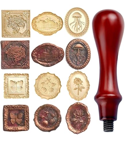 Set Di Timbri Per Ceralacca Celtici Con 6 Teste In Ottone Intercambiabili E Impugnatura In Legno