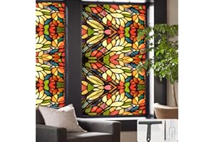 SIMPASTE Window UV Protection Privacy Film:Non-Adhesive Static Cling Decorative Window Film with Installation Tools,Stained Glass Window Film for Kitchen,Study,Bathroom,and Shower Doors,17.7 x 39.4 inches.