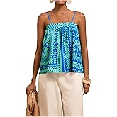 RoseSeek Women's Boho Babydoll Camisole Tops Beach Vacation Summer Spaghetti Strap Ruffle Hem Cami Tank Top