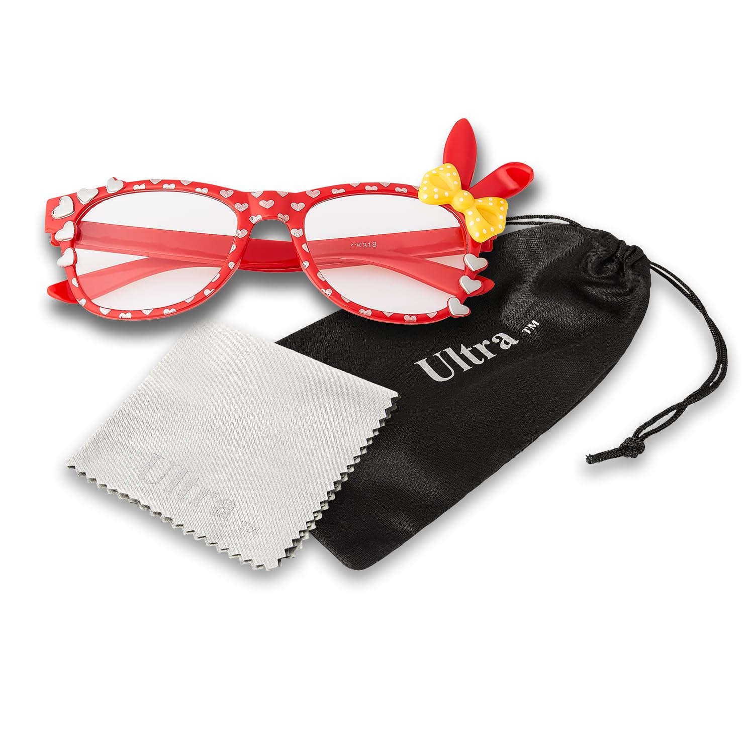 UltraByEasyPeasyStore Ultra Kids Bunny Ear Glasses with Bow - Clear Lens Fancy Dress Costume Props for World Book Day, Parties & Pretend Play (Boys & Girls, Ages 3+) - Red