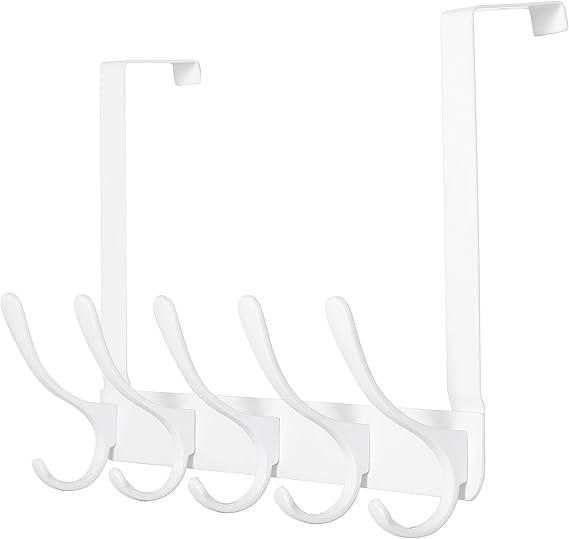 Over The Door Hook Rack, 5 Door Hanger Hooks for Clothes Towels Coat