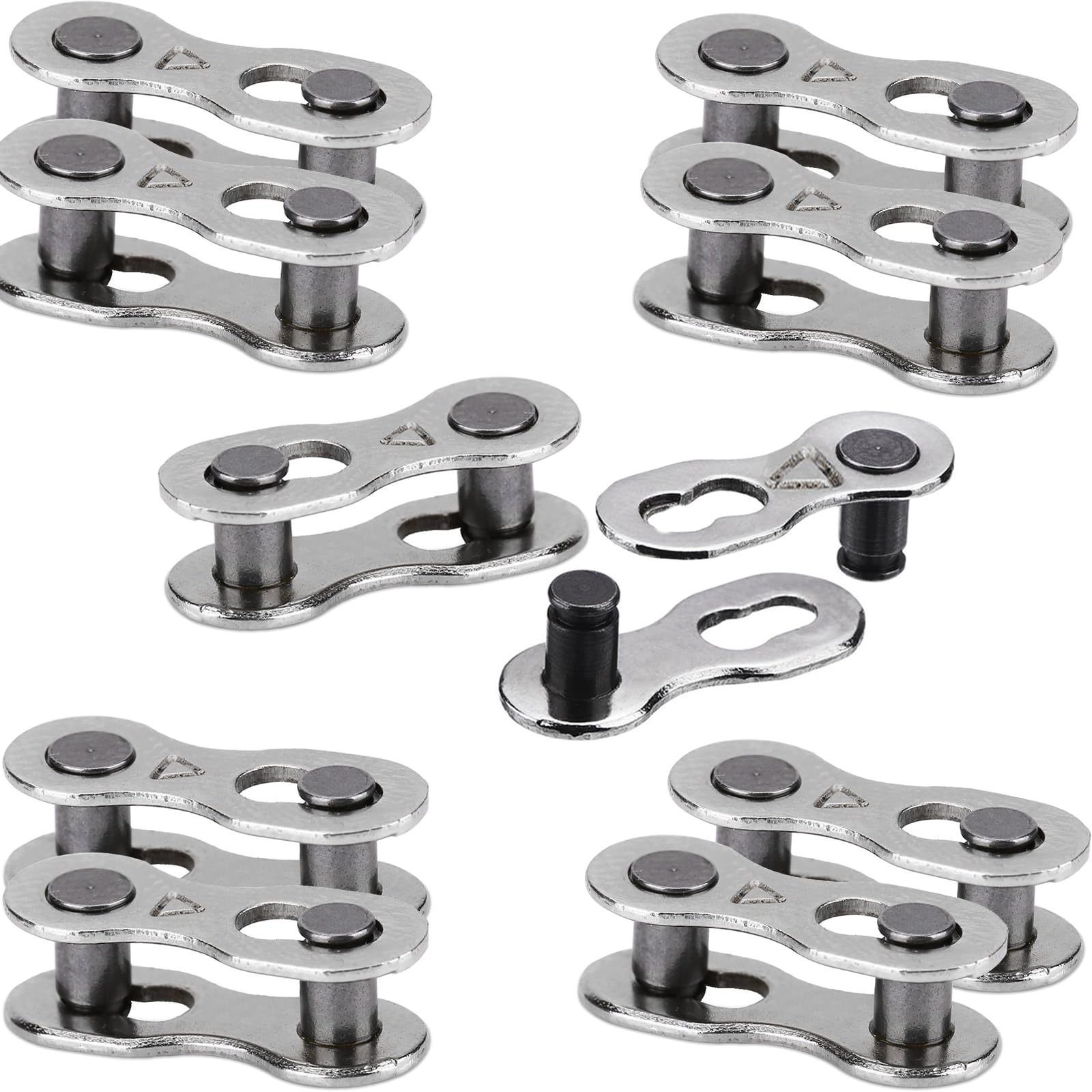 Ieron 5 Paires Bicycle Missing Link for 6, 7, 8 Speed Chain, Bike Master Link Reusable Repair Links Stainless Steel, Silver
