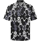 Hardaddy Men's Halloween Shirt Short Sleeve Button Down Funny Print Casual Shirt