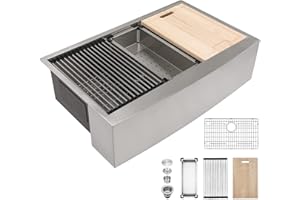 Kichae 33 Farmhouse Sink Stainless Steel - 33 Inch Kitchen Sink Apron Front Ledge Workstation 16 Gauge Stainless Steel Single Bowl Handmade Farm Style Kitchen Sinks