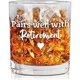 WTOGQ Retirement Whiskey Glass, Funny Happy Retirement Gifts for Men,Retired Old Fashioned Rocks Glasses, RetirementParty Decorations, Pairs Well With RetirementWhiskey Gifts for Men Women, 10 Oz