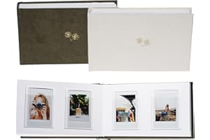 hey blanks 3 Inch Vegan Leather Hardcover Mini Photo Album with Writing Space 52 Pockets Compatible with Fujifilm Instax Mini 11 9 8 7s 90 70, Wedding Mini Photo Album (Olive)