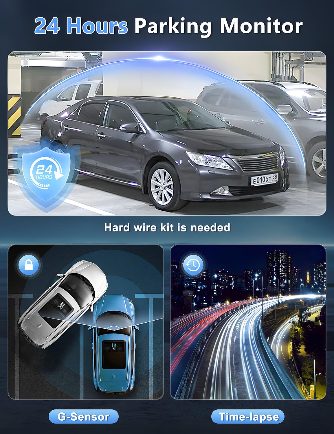 Dash Cam Front and Rear Camera, 4k+1080P WiFi Dual Dash Cam with APP, 3’’ IPS Dash Camera for Cars with Free 64GB Card, Otovoda Dashboard Camera with Night Vision, 24/7 Parking Monitor, WDR