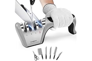 longzon [4 Stage] Knife Sharpener, Original Premium Polish Blades,4-in-1 Best Kitchen Knife Sharpener Really Works for Steel 