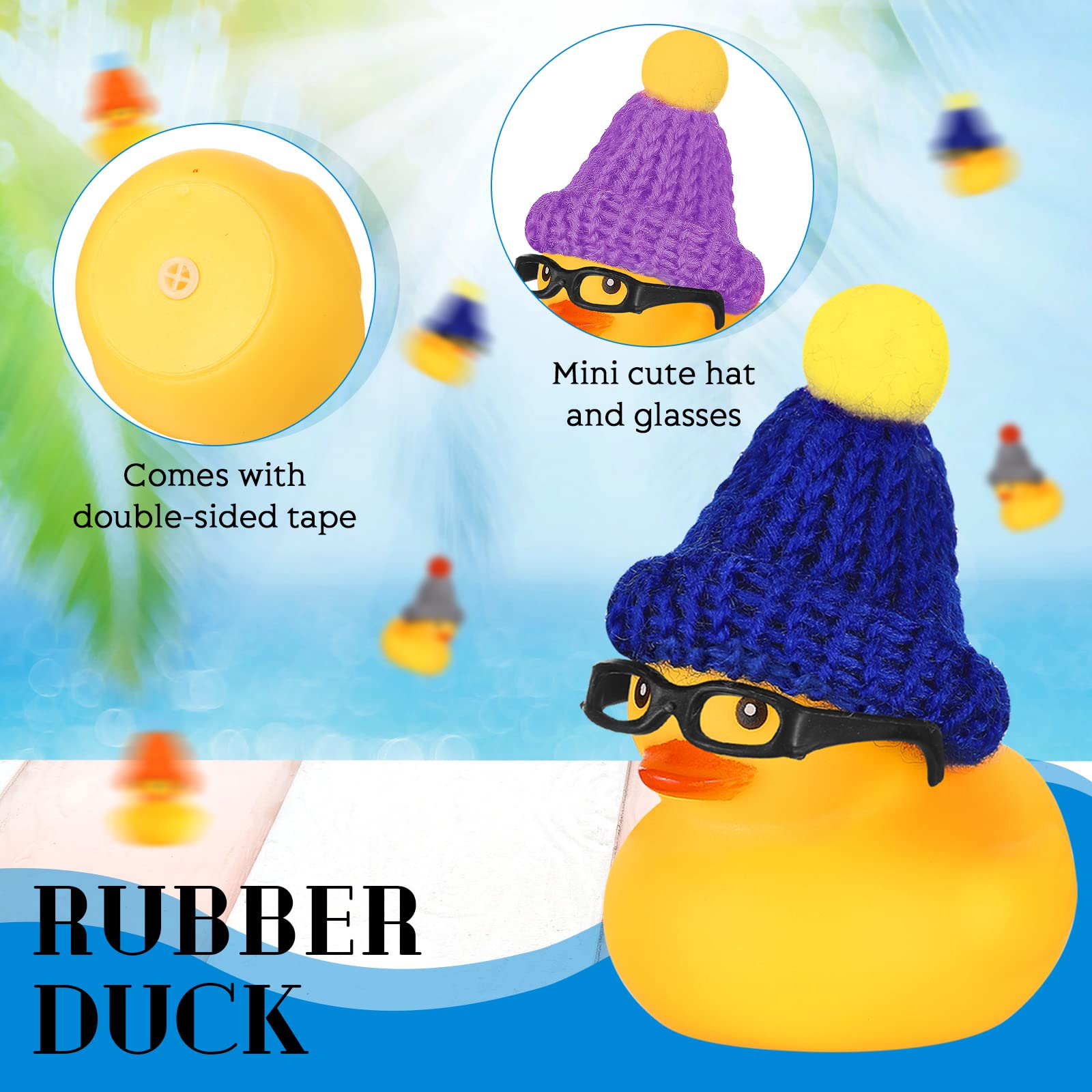 Chivao 12 Pcs Mini Rubber Ducks with Sunglasses/ Glasses and Hats/ Necklace, Cruise Rubber Ducks in Bulk Valentine Gift Small Bathtub Toy for Hiding Party Favor(Funny Style,Yellow)