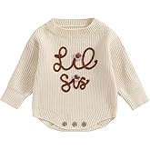 VISGOGO Big Little Sister Matching Sweater Baby Girls Knitted One-Piece Outfits Toddler Brother Sweatshirt Clothes