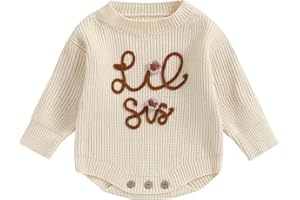 VISGOGO Big Little Sister Matching Sweater Baby Girls Knitted One-Piece Outfits Toddler Brother Sweatshirt Clothes