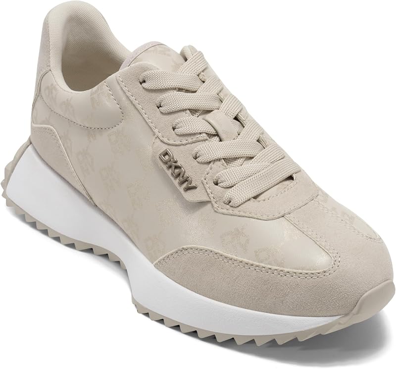 Naples Sneaker Damen Beige mit Schnürung und Logo-Print