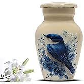 Small Keepsake Cremation Urns for Human Ashes - Small Memorial Container with Blue Hummingbird Design - Mini Decorative Tribute for Adult Men & Women, Felt Base