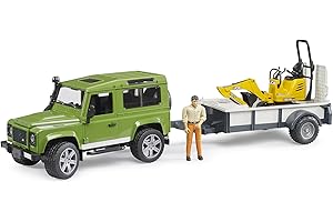 Bruder Land Rover Defender Rigid Drawbar Trailer Jcb Micro Excavator and Construction Worker