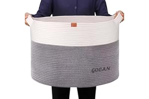 GOCAN Storage Baskets for Organizing D22"H14" Large blanket basket laundry basket Cotton Rope Woven Basket for toy towl in Living Room (Ltgrey/Beige) XXXL