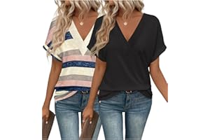 EyMuse 2PCS T Shirts Short Sleeve V Neck Tees Womens Fashion Tops Trendy Soft 2025 Casual Summer Spring Outfits Clothes