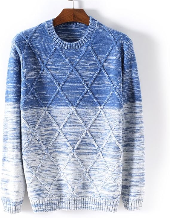 Amazon メンズ ニットセーター クルーネック ニットセーター カラーマッチング 上着 Uネックカジュアル ニットソー オシャレ ニットセーター シンプル 暖かい 長袖 お兄系 学院風 秋冬 3色 Sweater21 ｌ ブルー セーター 通販