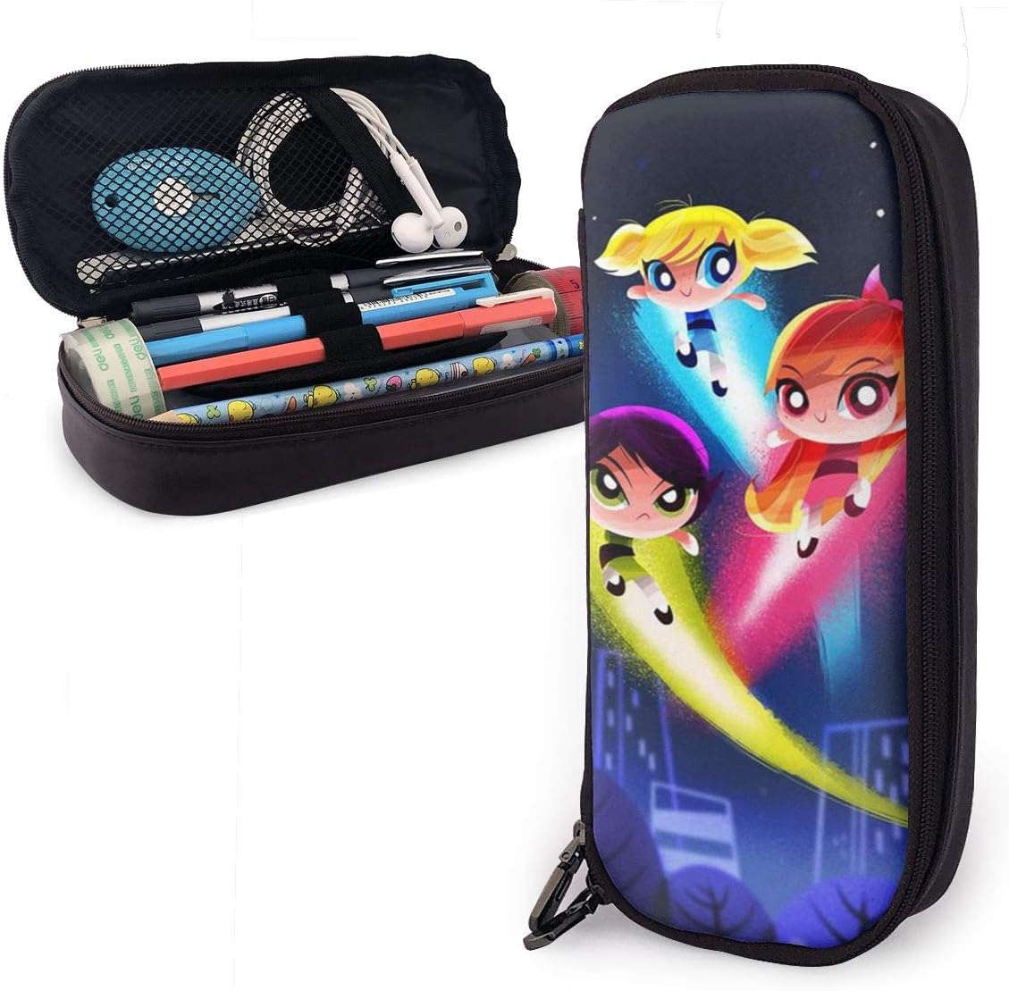 Pencil Case Colorful Powerpuff Girls Big Capacity Pencil Bag Makeup Pen Pouch Stationery with Double Zipper Pen Holder for School/Office