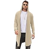 COOFANDY Men's Long Hooded Cardigan Shawl Collar Lightweight Open Front Drape Cape Overcoat with Pockets