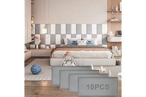 YLL YLL YLL Peel and Stick Headboard Grey Upholstered 3D Anti-Collision Wall Padding Soundproof Panels Pack of 10