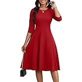 CLOCOR Casual Midi Dresses for Women A-Line Fit and Flare Elegant Church 3/4 Sleeve Crew Neck Dress with Pocket