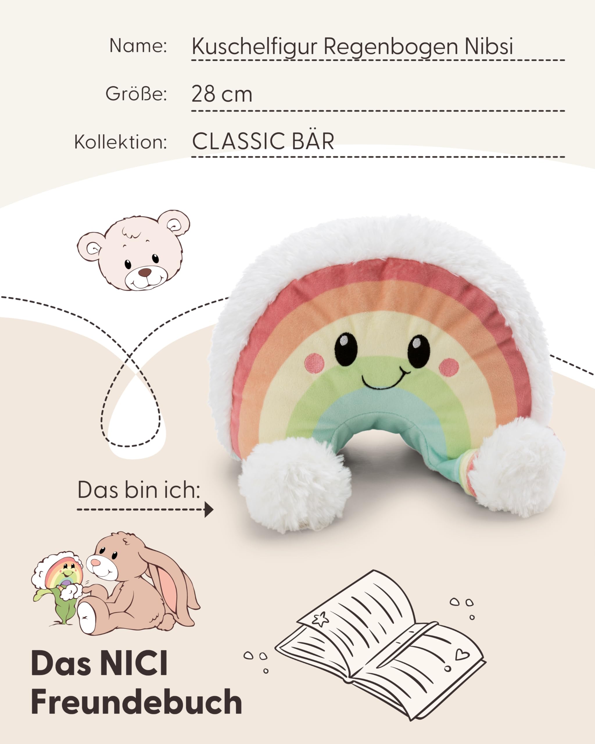 NICI Kuschelfigur Regenbogen Nibsi 28cm - bunt - Weiche Plüschfigur – niedlicher, Flauschiger Regenbogen zum Kuscheln & Spielen, für Kinder & Erwachsene – tolle Geschenkidee | 62317 5