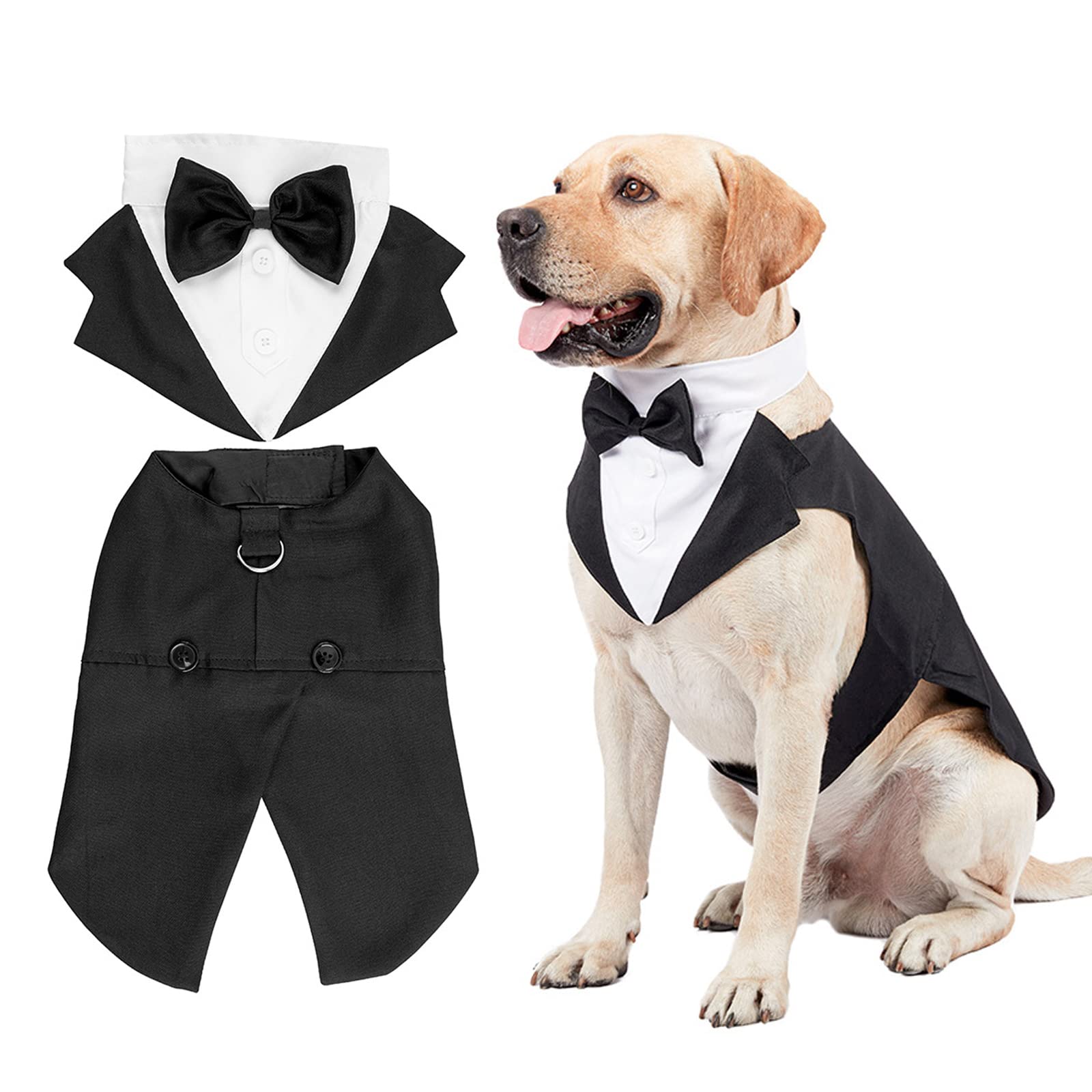 Kaket Formal Dog Tuxedo Bandana, Dog Wedding Bandana with Neck Tie Designs, Black Collar (Large)