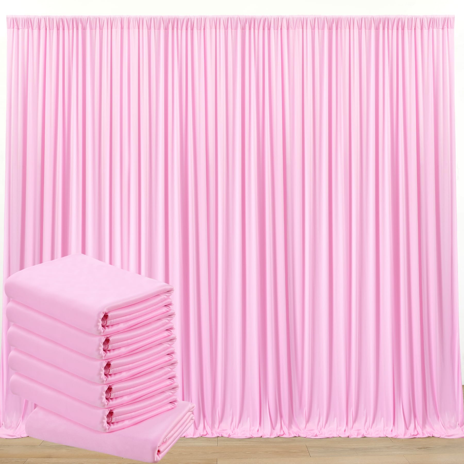 Photo 1 of 30 ft x 10 ft Wrinkle Free Baby Pink Backdrop Curtain for Parties, 6 Panels 5ftx10ft Thick Polyester Photo Backdrop Drapes for Baby Shower Birthday Party Photography Wedding Backdrop Stand
