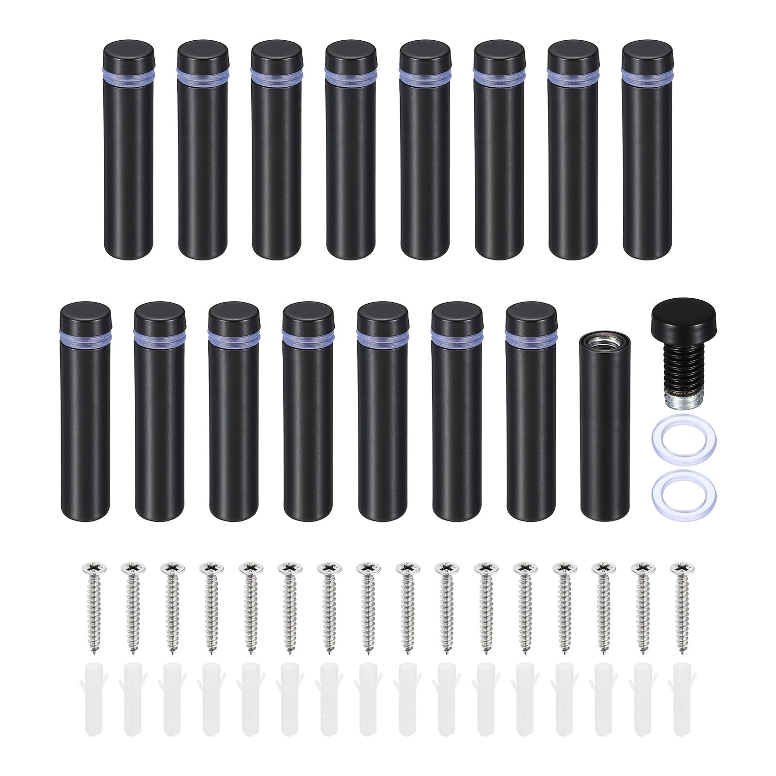 PATIKIL 1/2 x 2 Inch Sign Standoff Screws, 16 Set Stainless Steel Wall Standoff Mounting Hardware Advertising Glass Nail for Hanging Acrylic Picture Frame Acrylic Panel, Black