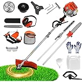 52cc Gas Powered Weed Eater, 5-in-1 Gas Weed Wacker Garden Tool with Long Reach Extension Pole, Powerful 2-Stroke Brush Cutter Hedge Trimmer Chainsaw Grass Strimmer Full Guard Accessories Set (5-in-1)