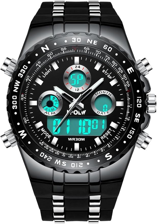 Montre Sport Homme Montre Militaire Chronographe 30M Etanche LED
