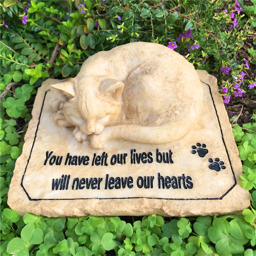 Cat Memorial Stones Grave Markers with A Sleeping Cat on The Top - Cat Grave Garden Stones Cemetery Markers Sympathy Cat Memorial Gifts Loss Gifts Outdoors, 8.5"x7"x3.5"