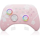 Mytrix Wireless Controllers for Switch/Switch 2, Windows PC iOS Android Steam/Steam Deck, Sakura Pink Bluetooth Controller with Programmable, Hall Effect Joysticks, Adjustable LED Light/Turbo/Vibration