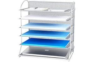 GDINDINFAN 6 Tier Desktop File Organizer Mesh Desk Document Letter Tray for Office Home School