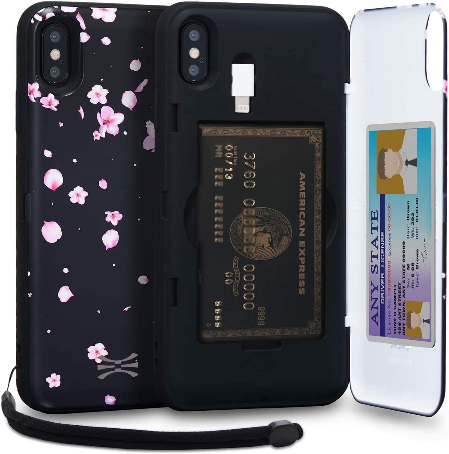 TORU CX PRO Case for iPhone Xs Max, with Card Holder | Slim Protective Cover with Hidden Credit Cards Wallet Flip Slot Compartment Kickstand | Include Mirror, Wrist Strap, Lightning Adapter - Flowers